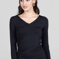 Wide V-Neck Top, Black -COL