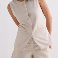 Cotton Tweed Vest Jacket Set in Cream -COL - Stella Carakasi
