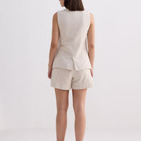 Cotton Tweed Vest Jacket Set in Cream -COL - Stella Carakasi