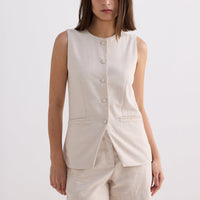 Cotton Tweed Vest Jacket Set in Cream -COL - Stella Carakasi
