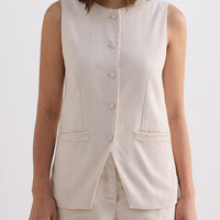 Cotton Tweed Vest Jacket Set in Cream -COL - Stella Carakasi