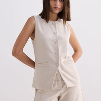 Cotton Tweed Vest Jacket Set in Cream -COL - Stella Carakasi