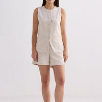 Cotton Tweed Vest Jacket Set in Cream -COL - Stella Carakasi