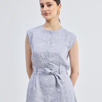 Back Cut Out Linen Dress -COL - Stella Carakasi