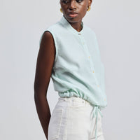 Button-down Shirt with Waist Drawstring in Stripes -COL - Stella Carakasi