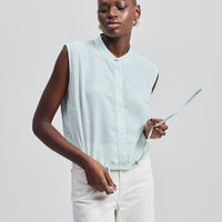 Button-down Shirt with Waist Drawstring in Stripes -COL - Stella Carakasi