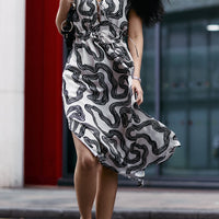 Deep V-neck Gathered Dress -COL