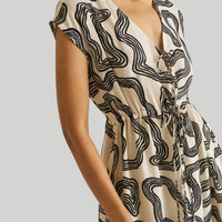 Deep V-neck Gathered Dress -COL