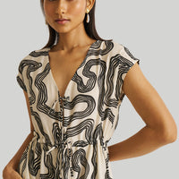 Deep V-neck Gathered Dress -COL