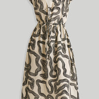 Deep V-neck Gathered Dress -COL