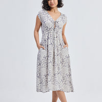Deep V-neck Gathered Dress in Florals -COL - Stella Carakasi