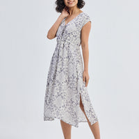 Deep V-neck Gathered Dress in Florals -COL - Stella Carakasi