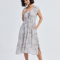 Deep V-neck Gathered Dress in Florals -COL - Stella Carakasi