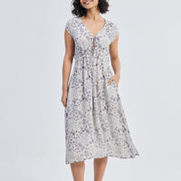 Deep V-neck Gathered Dress in Florals -COL - Stella Carakasi