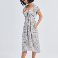 Deep V-neck Gathered Dress in Florals -COL - Stella Carakasi