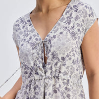 Deep V-neck Gathered Dress in Florals -COL - Stella Carakasi