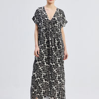 Deep V-neck Maxi Dress with Front Gathers in Black Florals -COL - Stella Carakasi