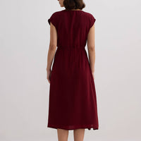 Deep V-neck Gathered Dress -COL