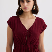 Deep V-neck Gathered Dress -COL
