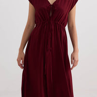 Deep V-neck Gathered Dress -COL