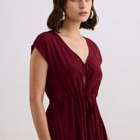Deep V-neck Gathered Dress -COL
