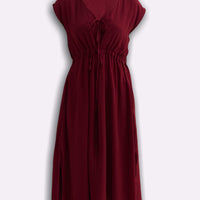 Deep V-neck Gathered Dress -COL
