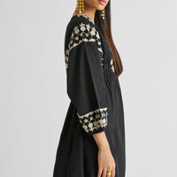 Deep V Embroidered Dress in Black -COL - Stella Carakasi