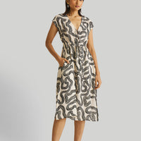 Deep V-neck Gathered Dress -COL