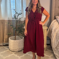 Deep V-neck Gathered Dress -COL