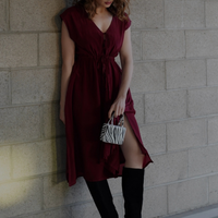Deep V-neck Gathered Dress -COL