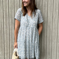Floral Short Tiered dress in Light Blue -COL - Stella Carakasi