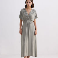 Flowy A-Line Maxi Dress with Side Slits in Light Olive -COL - Stella Carakasi
