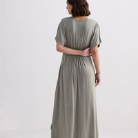 Flowy A-Line Maxi Dress with Side Slits in Light Olive -COL - Stella Carakasi