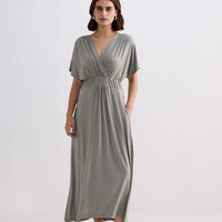 Flowy A-Line Maxi Dress with Side Slits in Light Olive -COL - Stella Carakasi