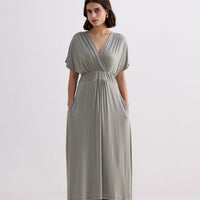 Flowy A-Line Maxi Dress with Side Slits in Light Olive -COL - Stella Carakasi
