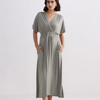 Flowy A-Line Maxi Dress with Side Slits in Light Olive -COL - Stella Carakasi