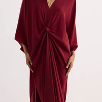 Front Twist Kaftan Dress in Burgundy -COL - Stella Carakasi