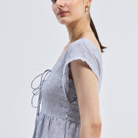 Maxi Tiered Dress with Front-ties in Linen Stripes -COL - Stella Carakasi