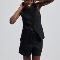 Hemp Vest Jacket Set in Black -COL - Stella Carakasi
