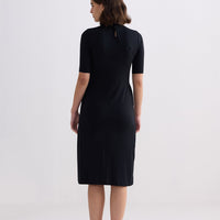 High Crew Neck Elbow Sleeves Fitted Dress -COL