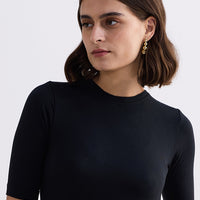 High Crew Neck Elbow Sleeves Fitted Dress -COL