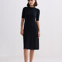 High Crew Neck Elbow Sleeves Fitted Dress -COL