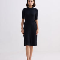 High Crew Neck Elbow Sleeves Fitted Dress -COL