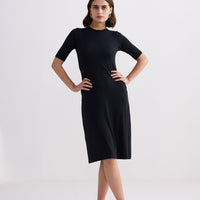 High Crew Neck Elbow Sleeves Fitted Dress -COL