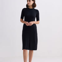 High Crew Neck Elbow Sleeves Fitted Dress -COL