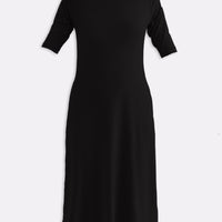 High Crew Neck Elbow Sleeves Fitted Dress -COL