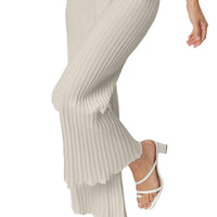 Julia Plisse-Look Full Length Wide Leg Pants, Beige -COL