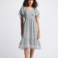 Puff Sleeve Midi Dress in Sage Green -COL - Stella Carakasi