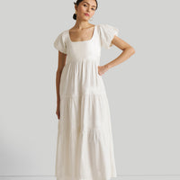 Puff Sleeve Tiered Dress in White -COL - Stella Carakasi
