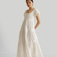 Puff Sleeve Tiered Dress in White -COL - Stella Carakasi